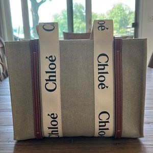 Never used Chloé wooden medium linen leather tote bag